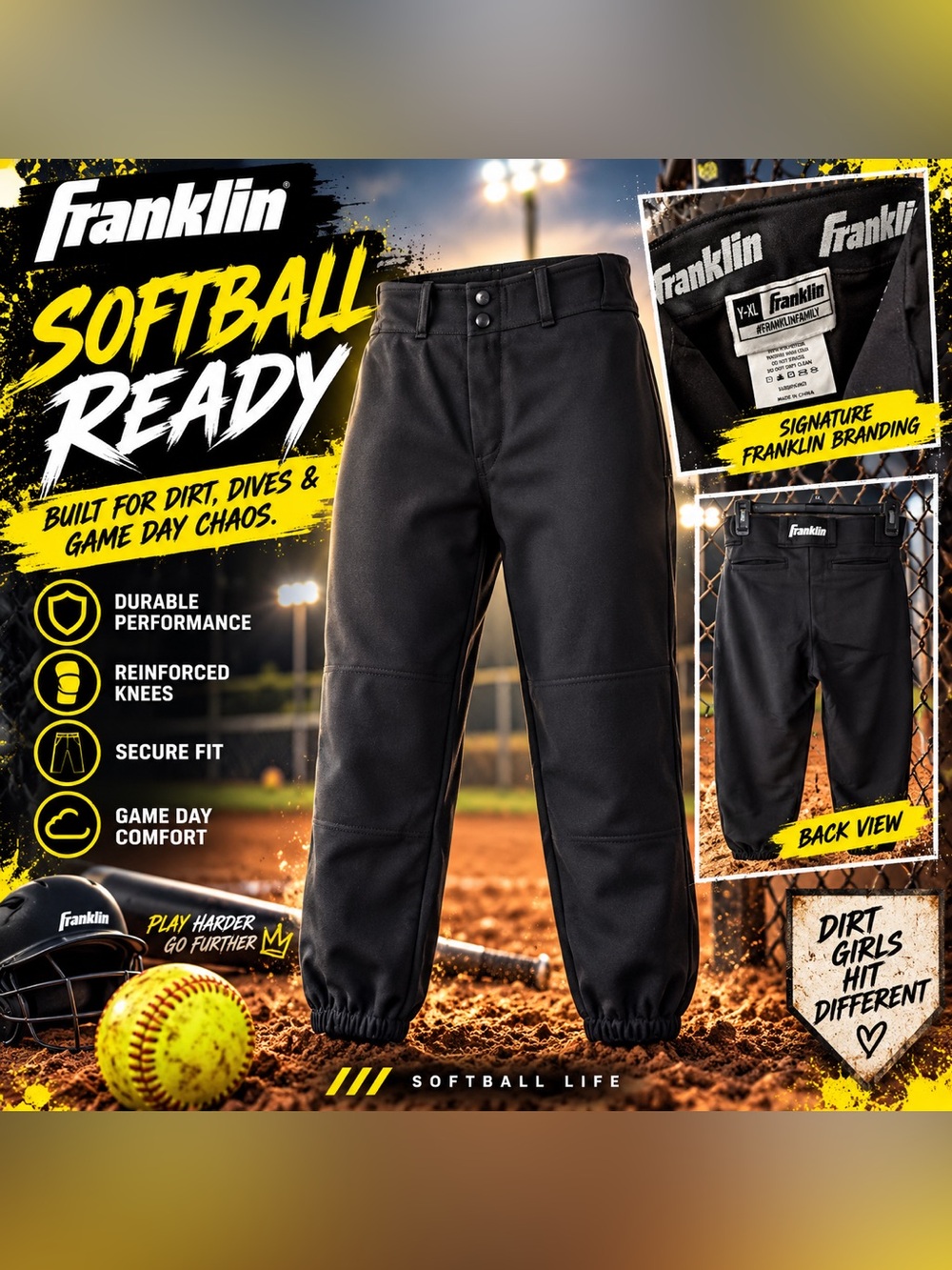 Franklin Girls Black Softball Joggers - Durable Game-Ready Pants